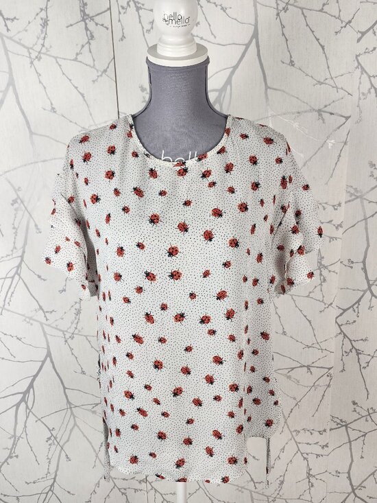 Como Black Tops - Como Black Ladybugs Printed Flutter Sleeve Top